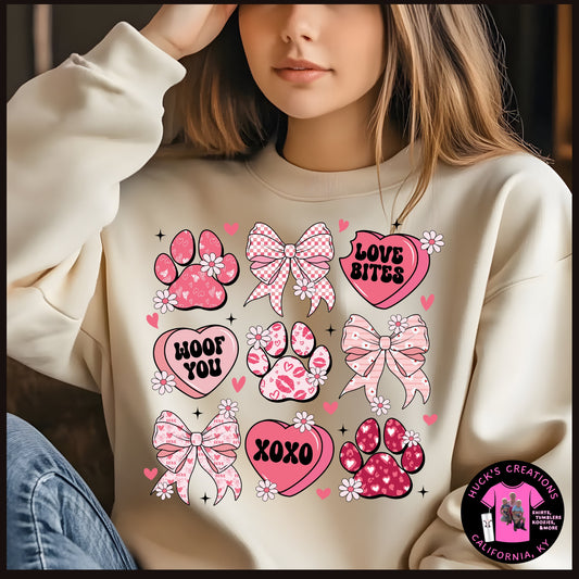 Candy Hearts, Bows, Paw Prints